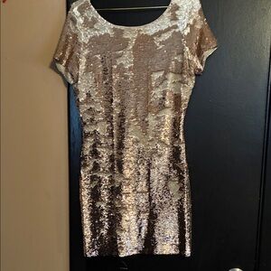 fab'rik Shimmering Gold and Cream Mini Dress